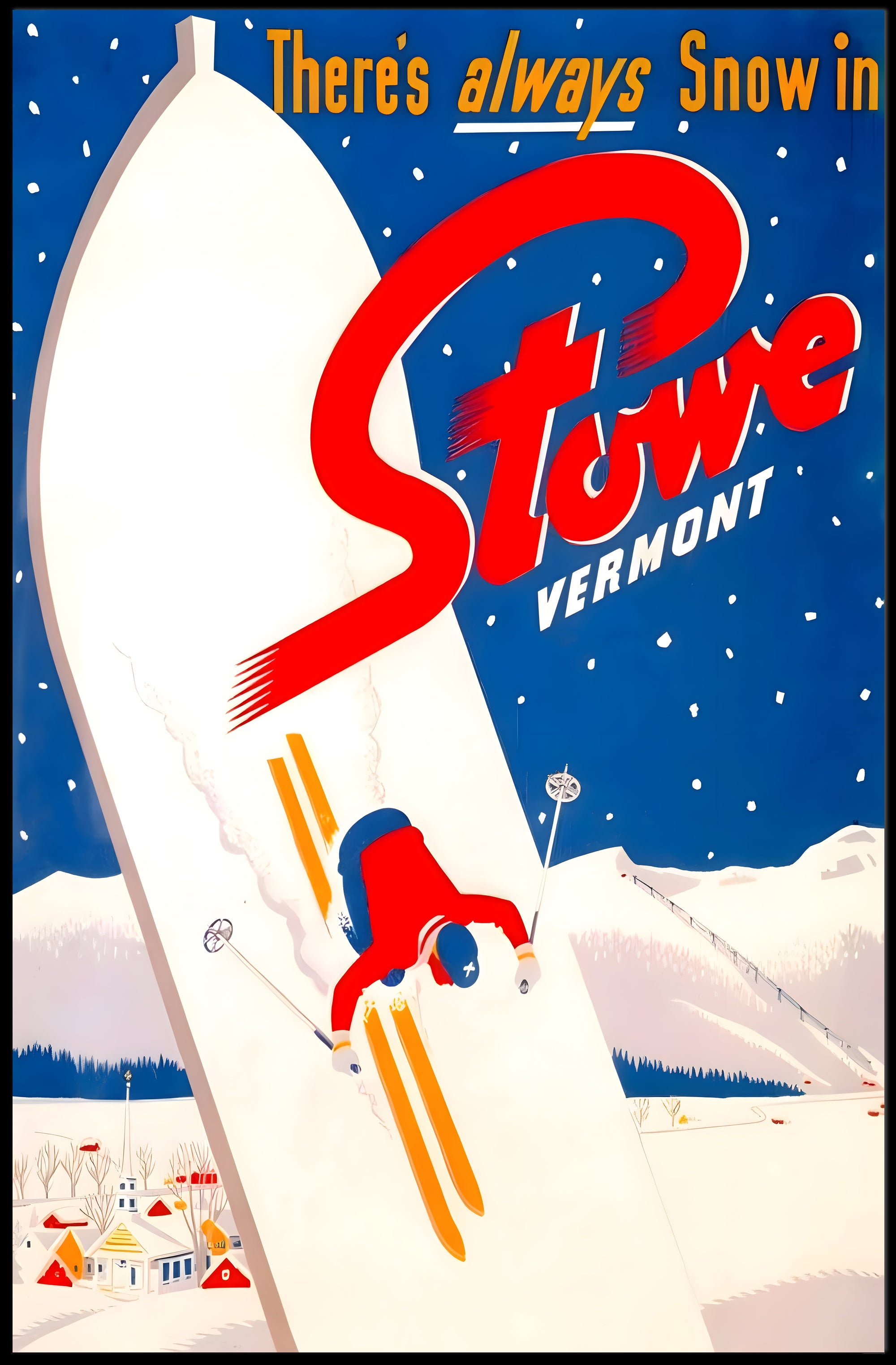 Ski Adventure in Stowe Vermont Travel Poster