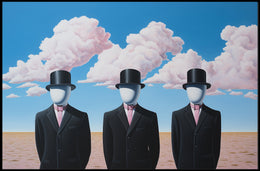 Surreal Faceless Figures in Desert Artistic Poster