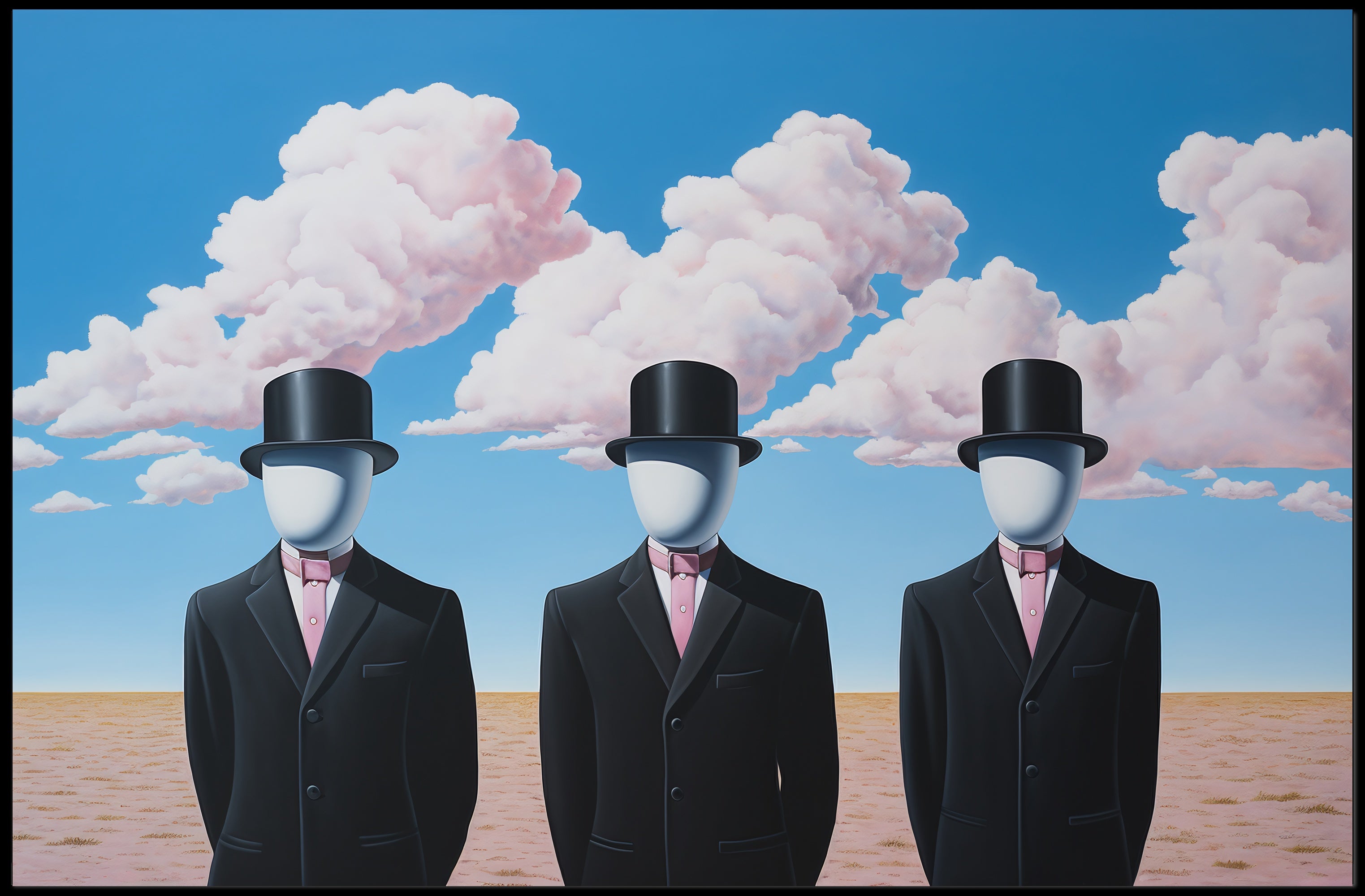 Surreal Faceless Figures in Desert Artistic Poster