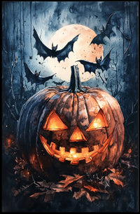 Halloween Night Jack-o'-Lantern and Bats Cultural Poster