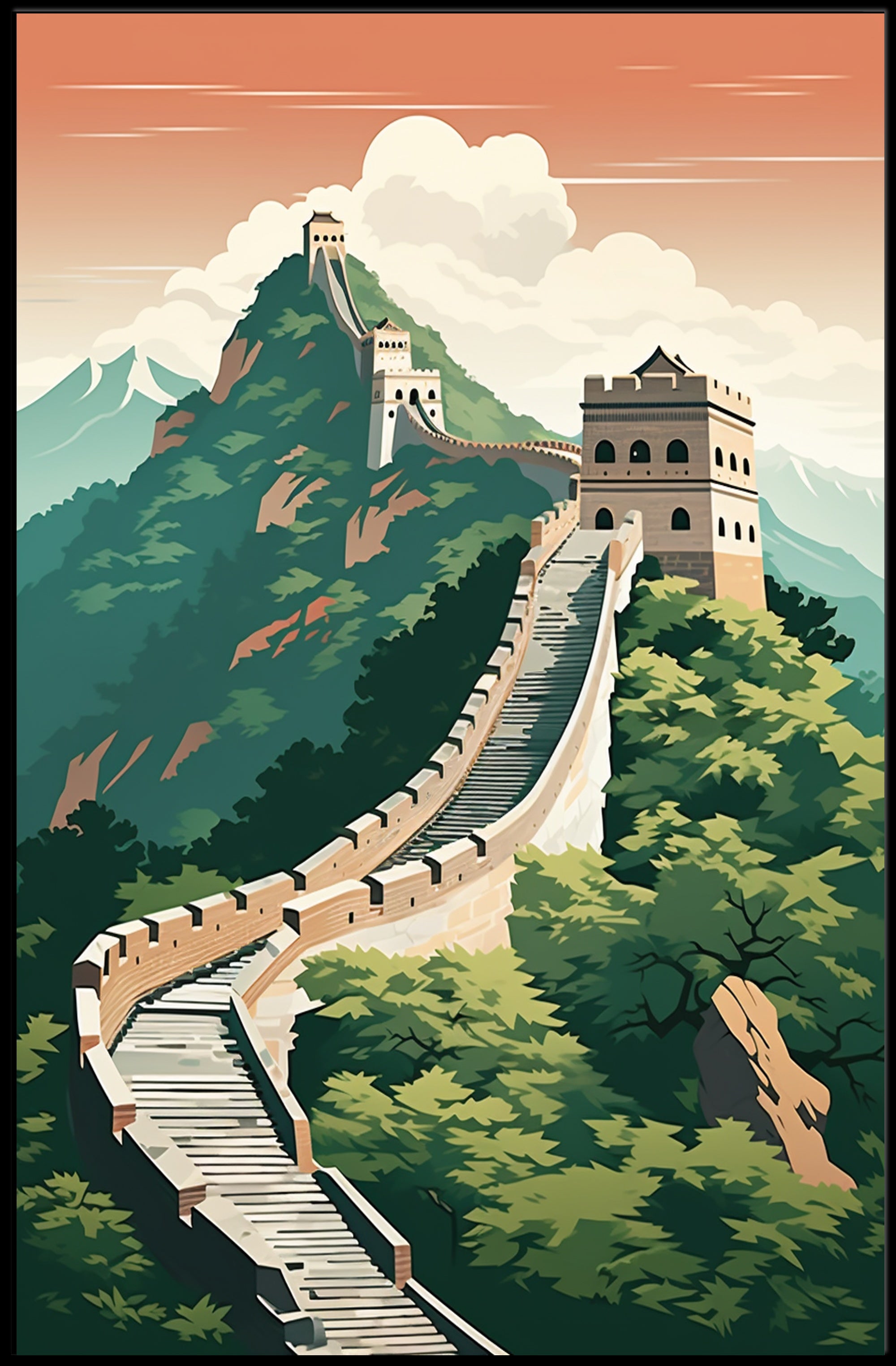 Great Wall Vintage Travel Poster