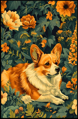 Corgi In Bloom Wall Art Print Decor