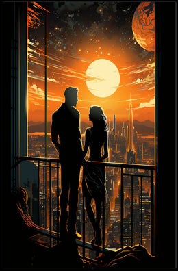 Sunset Over the Futuristic City Poster