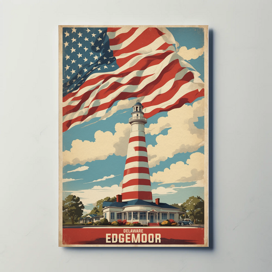 Edgemoor Delaware Lighthouse Pride Vintage Travel Poster