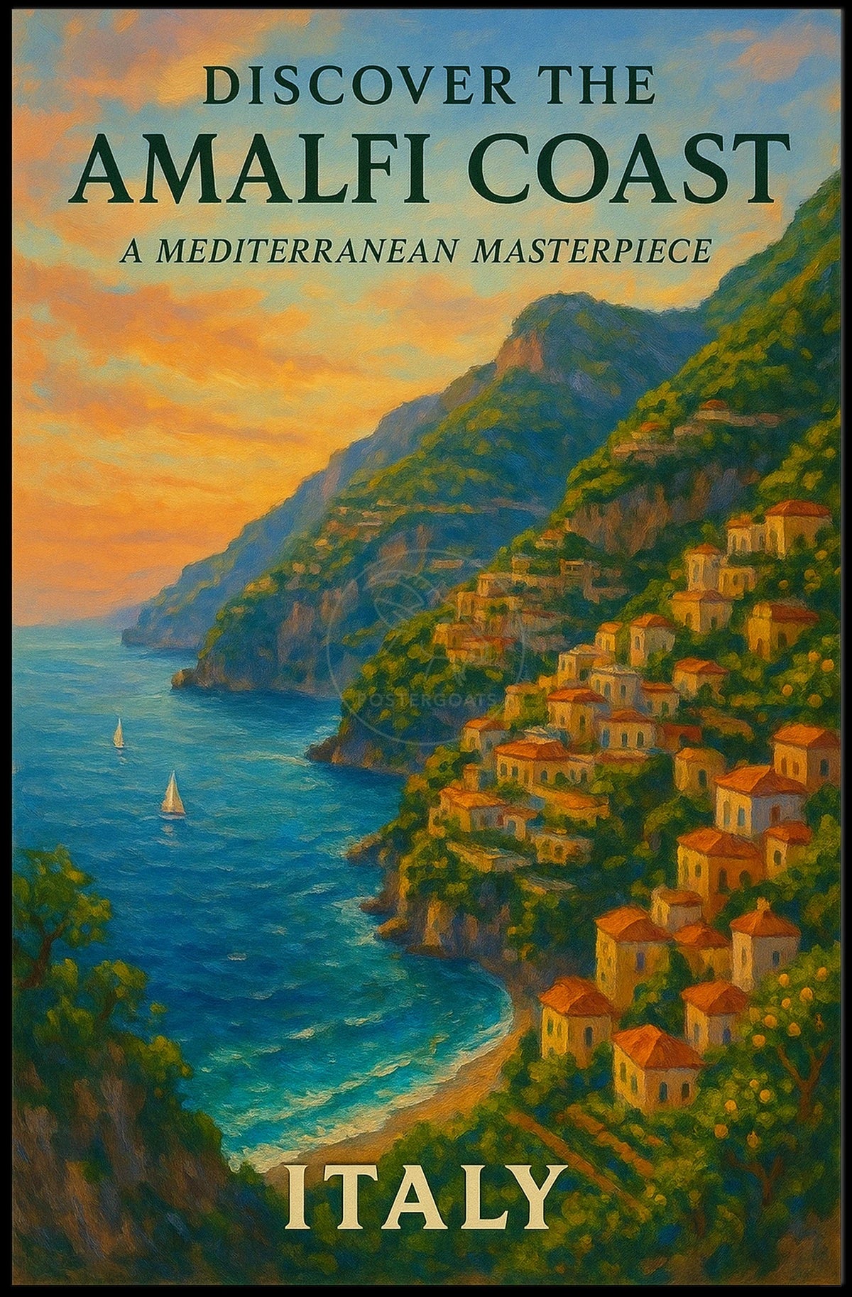 Amalfi Coast Sunset: Romantic Travel Poster