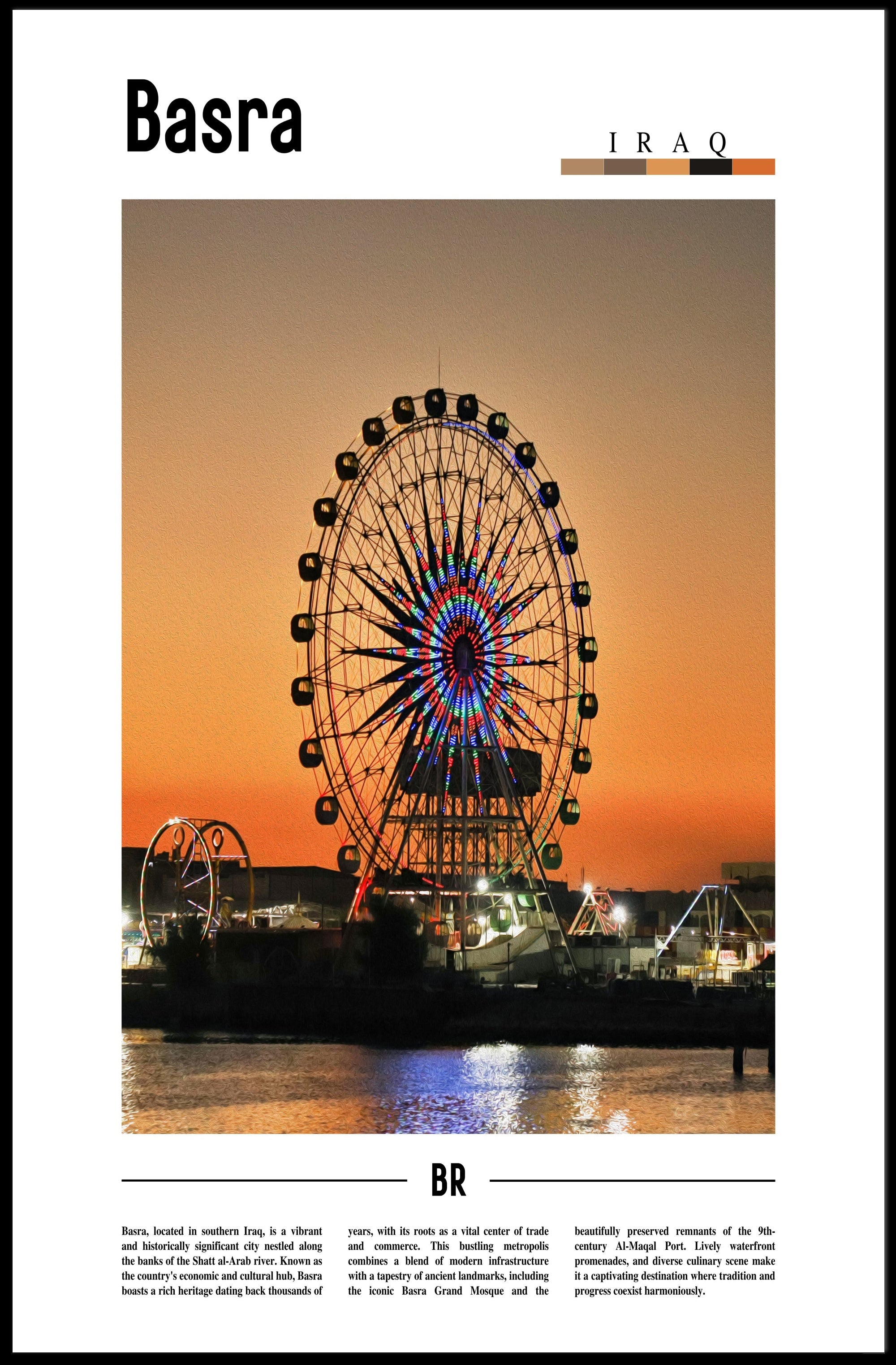 Basra Evening Ferris Wheel Urban or Cityscape Poster PosterGoat