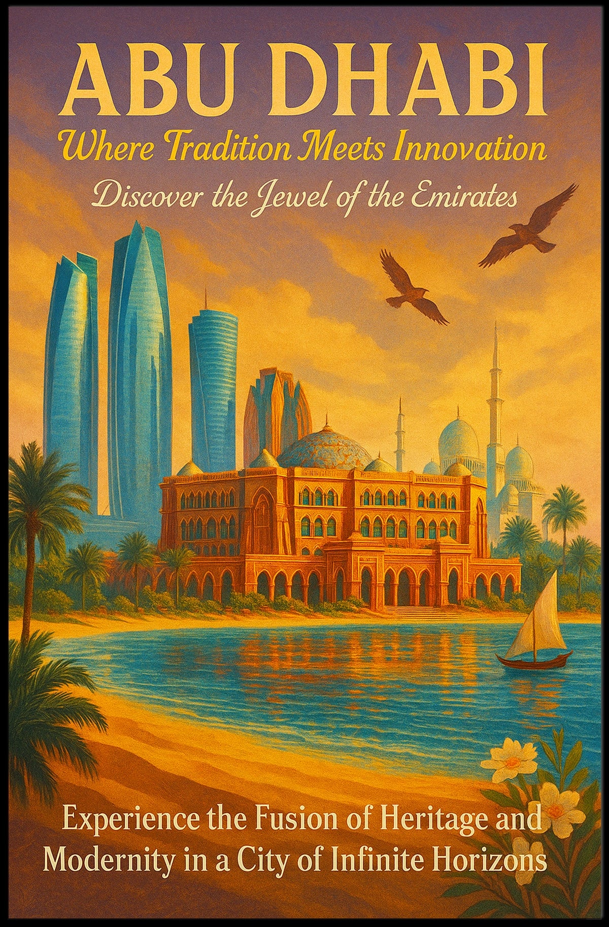 Abu Dhabi Elegance Vintage Travel Poster Fusion