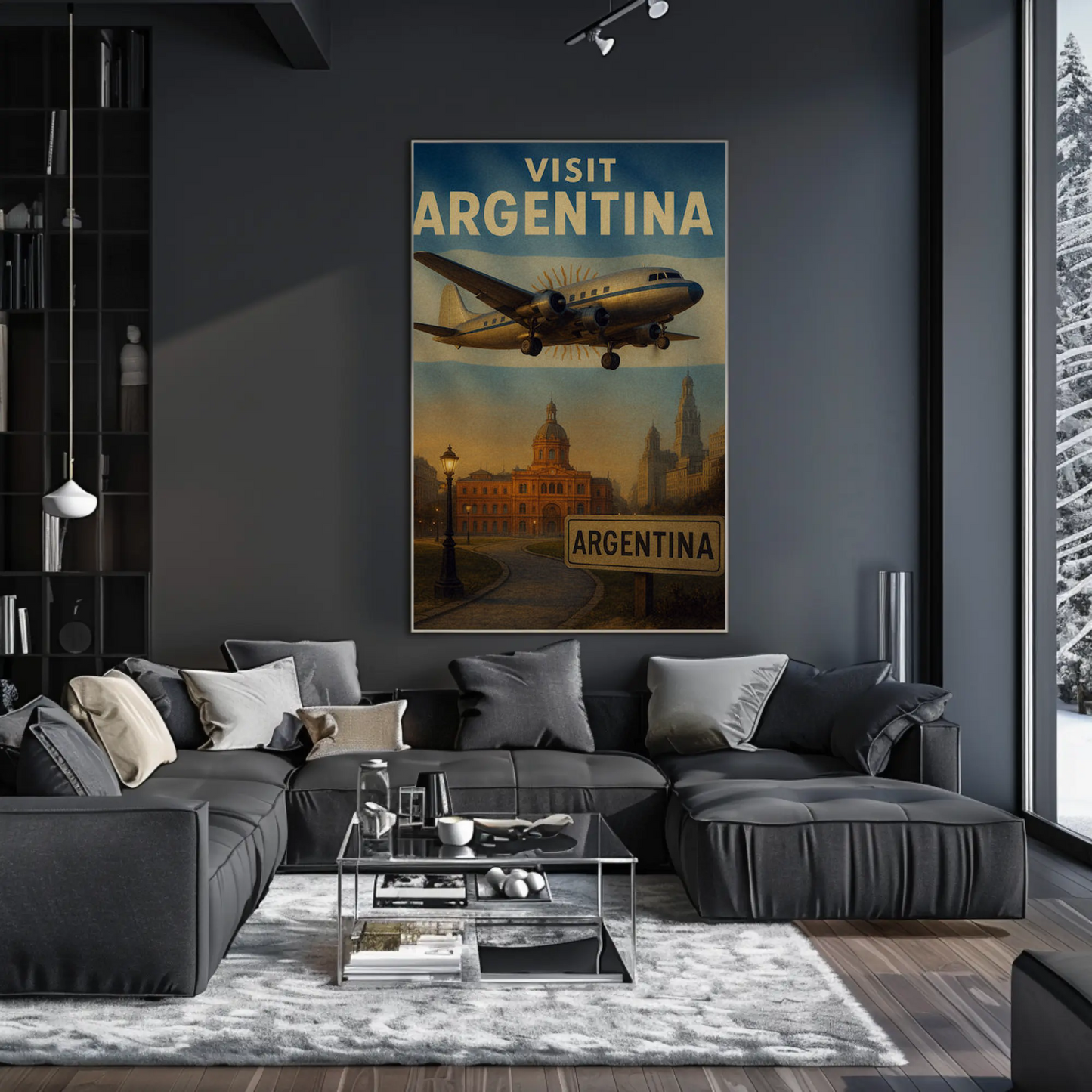 Visit Argentina Sun Emblem Building Flight Travel Poster