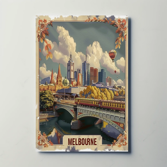 Melbourne Cityscape River Bridge Travel Poster