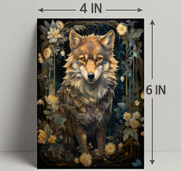 Majestic Wolf In Floral Frame Poster PosterGoat