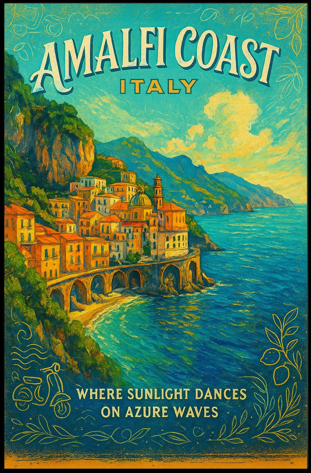 Sunlit Azure Waves Coastal Serenity Poster