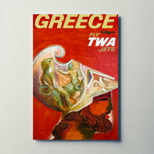 Fly TWA to Greece Helmet Travel Poster