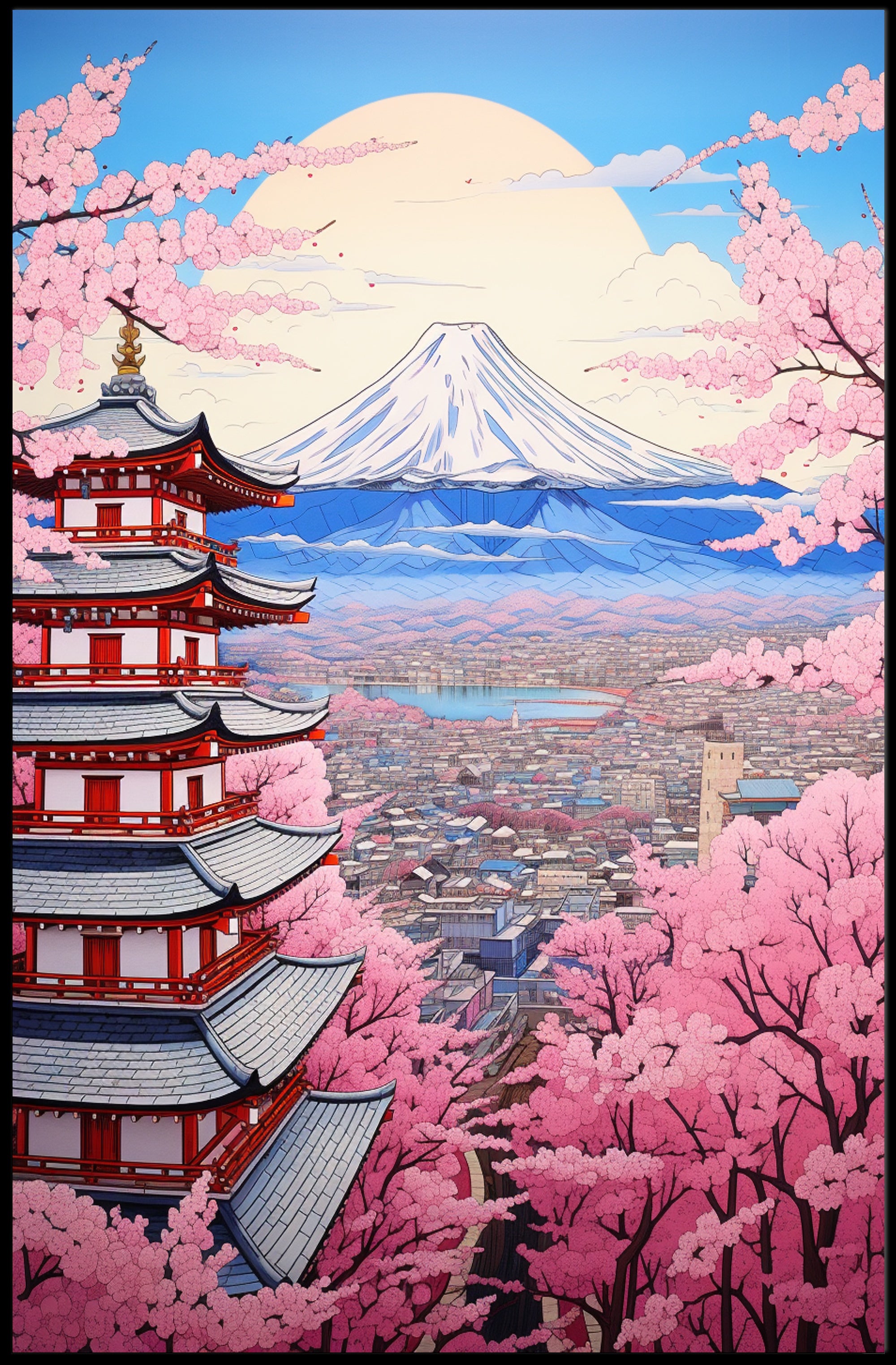 Cherry Blossoms And Pagoda Poster
