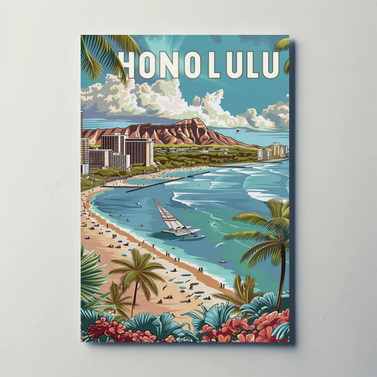 Honolulu Vintage Poster Diamond Head View