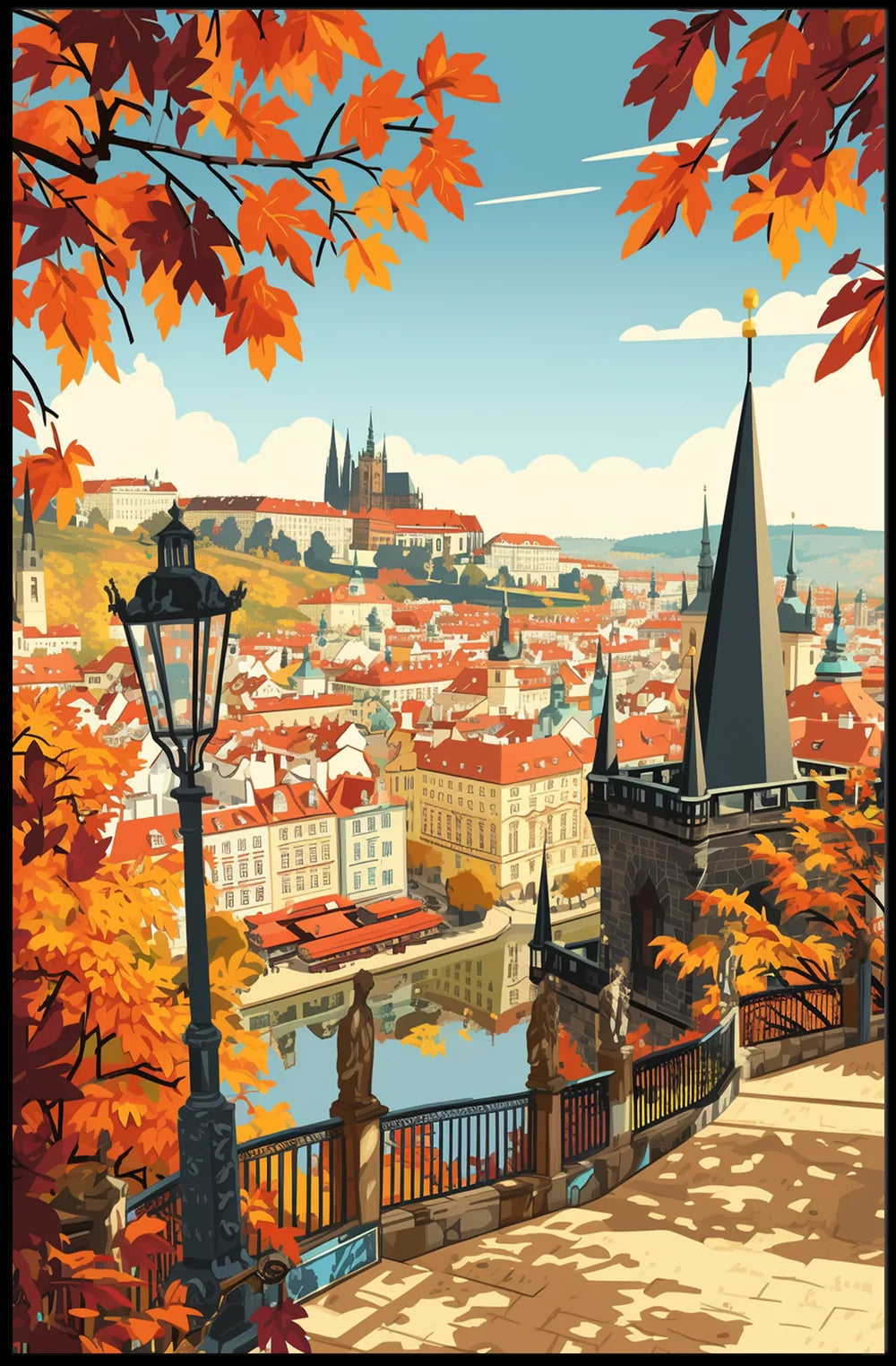 Autumn Cityscape Vintage Travel Poster Art Print