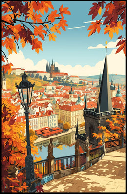 Autumn Cityscape Vintage Travel Poster Art Print