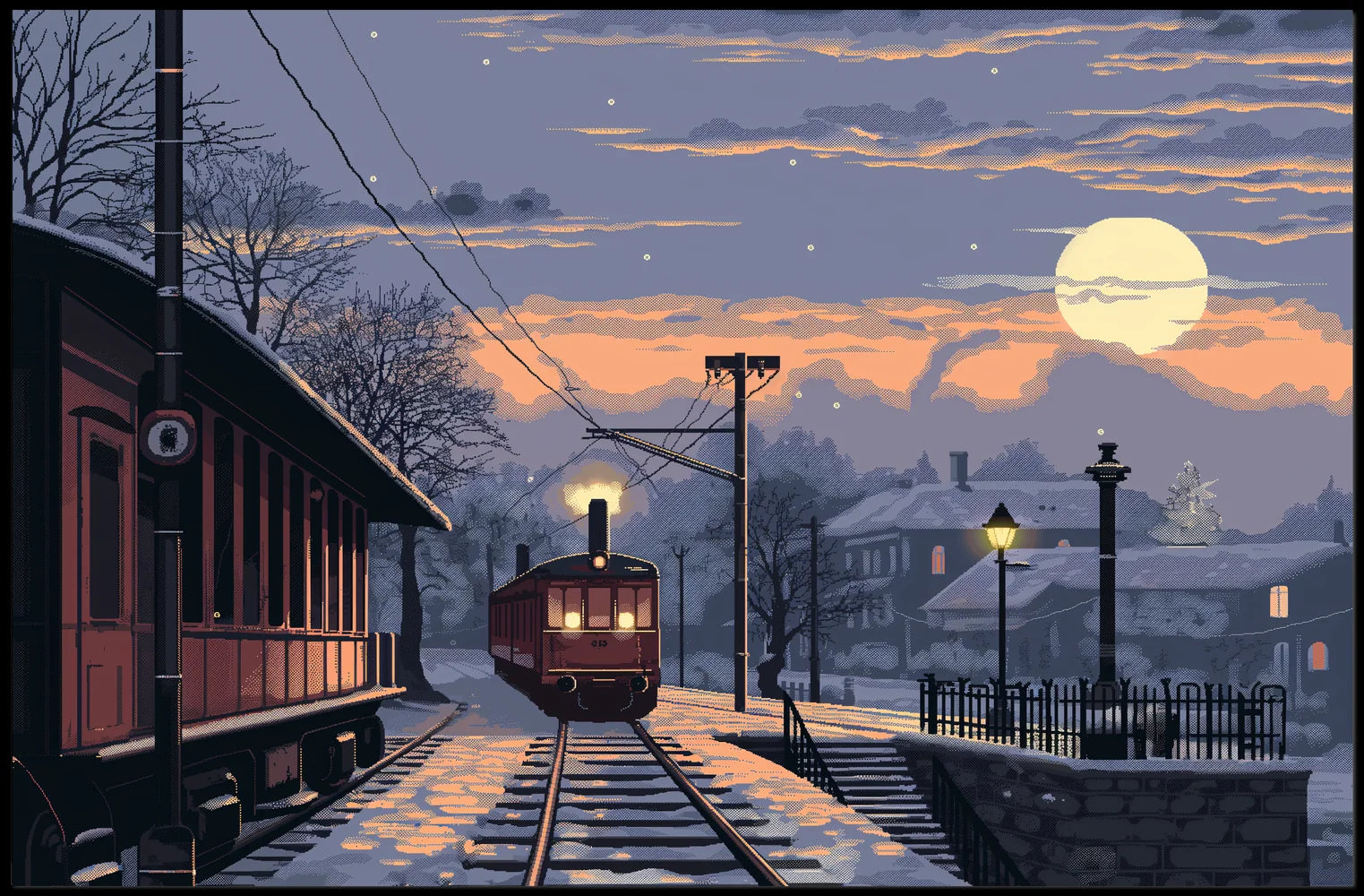 Vintage Winter Train Station Nostalgia Art Print