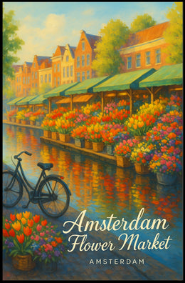 Amsterdam Flower Market Scenic Travel Heritage Cityscape Decor Vintage Artistic Souvenir Wanderlust Poster