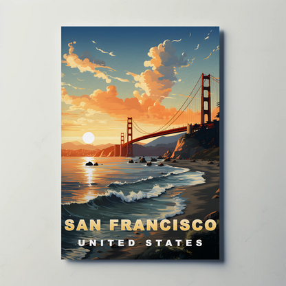 San Francisco Golden Gate Sunset Vintage Travel Poster