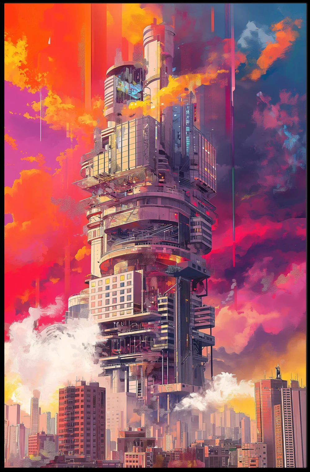 Futuristic Cityscape Art Deco Style Poster