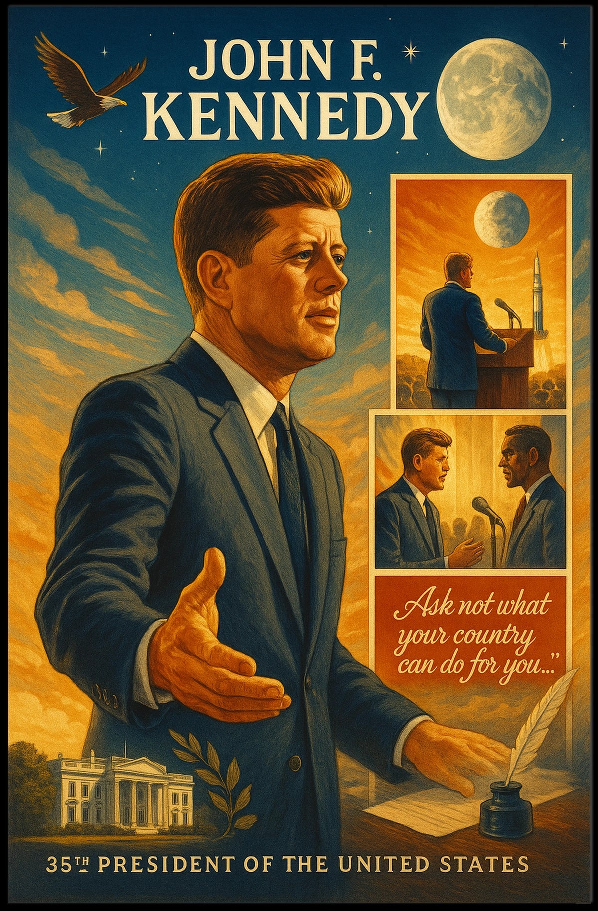 John F. Kennedy Inspirational Legacy Vintage Poster