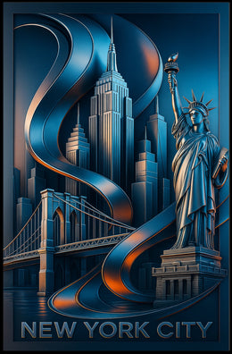 New York City Futuristic Landmarks Poster Modern Wall Art