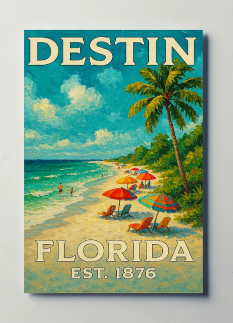 Destin Florida Palm Umbrella Beach Travel Poster