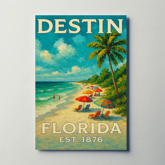 Destin Florida Palm Umbrella Beach Travel Poster