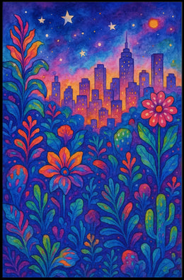 Colorful Cityscape Night Sky: Urban or Cityscape Poster