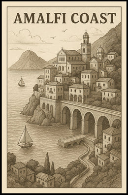 Amalfi Coast Illustration Poster Wall Art 18x24 Print