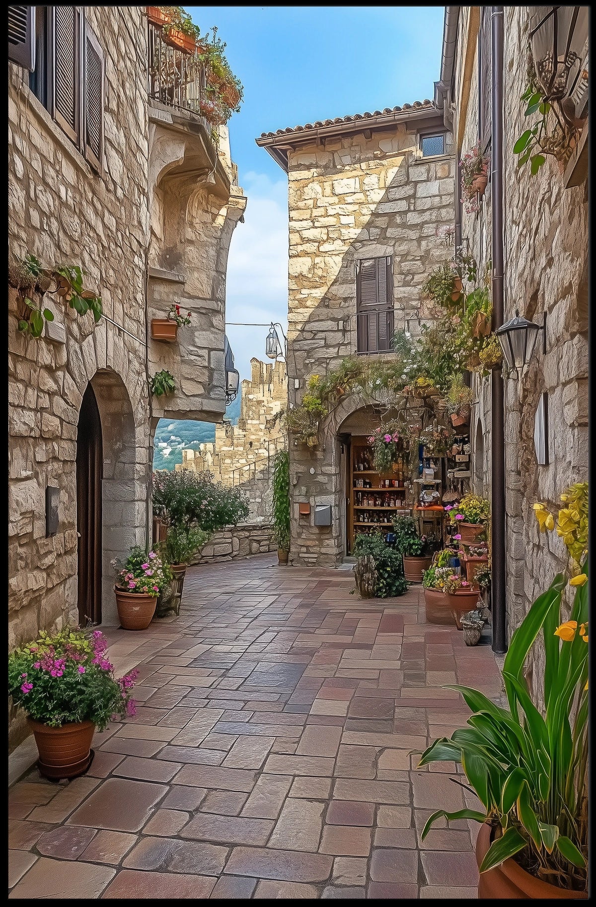 San Marino Old Town Stone Streets View Scenic Poster