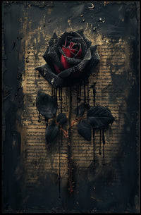 Gothic Romantic Rose on Aged Manuscript Artistic Poster PosterGoat