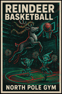 Reindeer Basketball Hoops Vintage Sports Poster