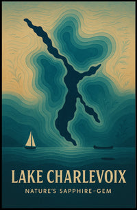 Lake Charlevoix: Sapphire-Gem Abstract Map Travel Poster