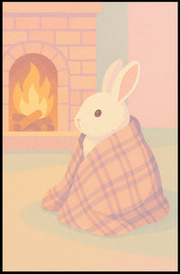 Cozy Bunny by the Fireplace Poster