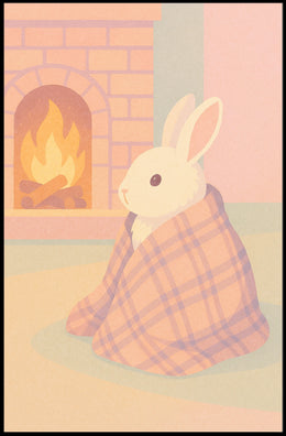 Cozy Bunny by the Fireplace Poster