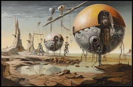 Futuristic Machines in a Surreal Desert Landscape Poster