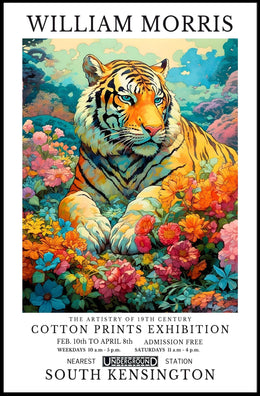 Majestic Tiger in Dreamlike Garden: Abstract or Artistic Poster
