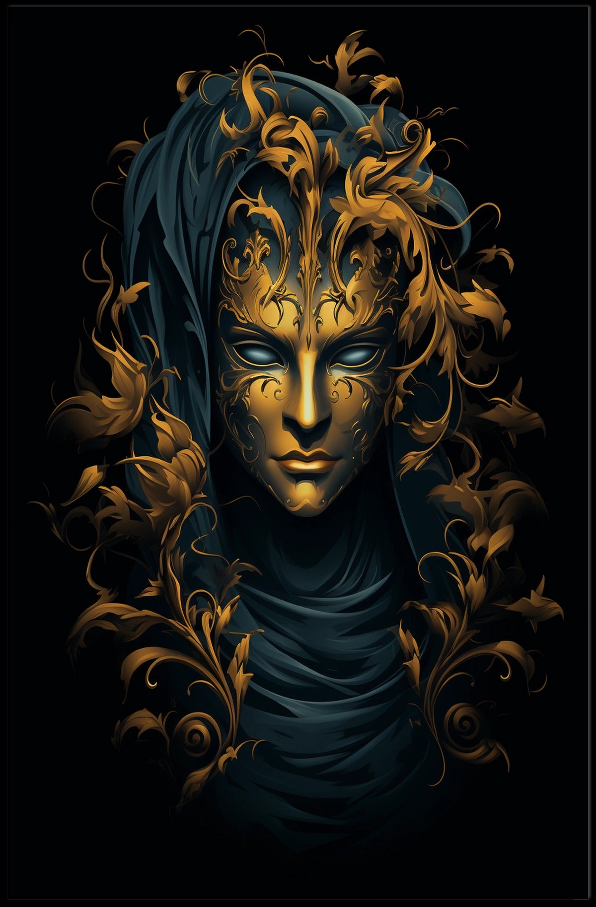 Intricately Designed Floral Mask Fantasy or Mythology Poster