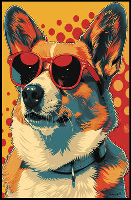 Cool Pop Art Corgi with Red Shades Animal Poster PosterGoat