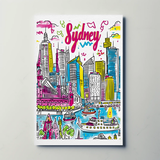 Sydney Australia Colorful Cityscape Travel Poster