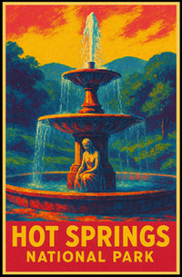 Hot Springs National Park Vintage Fountain Serenity Sunrise Escape Impressionism Poster