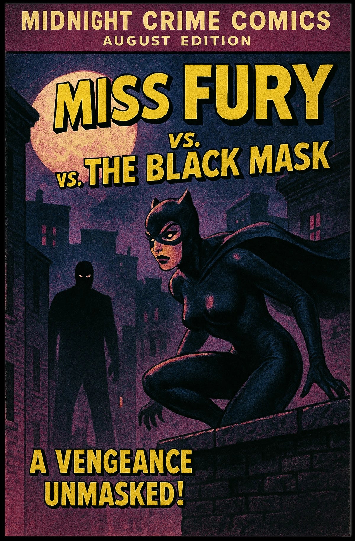 Miss Fury Vintage Comic Nighttime Adventure Pop Culture Poster