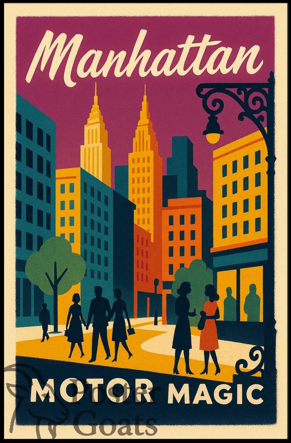 Manhattan's Retro Vibe: Vintage Urban Cityscape Travel Poster