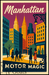 Manhattan's Retro Vibe: Vintage Urban Cityscape Travel Poster
