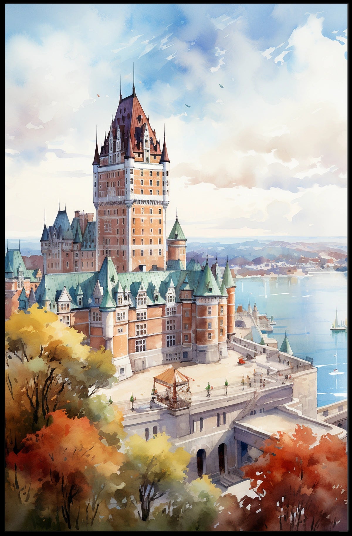 Grand Castle Coastal Landmark Historic Travel Poster