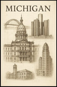 Architectural Landmarks Of Michigan Poster