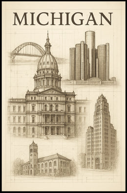 Architectural Landmarks Of Michigan Poster