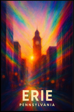 Erie Pennsylvania Cityscape Vibrant Urban Travel Inspired Digital Painting Impressionism Poster