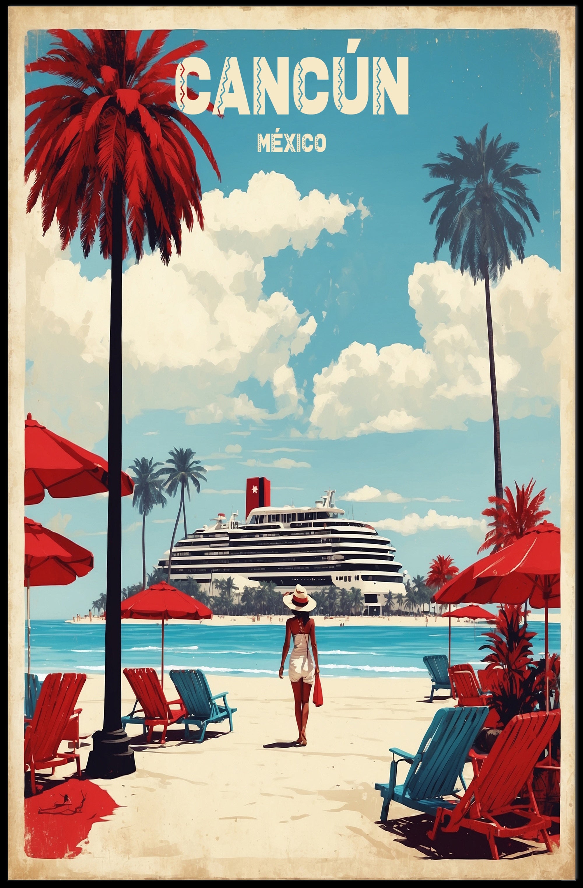 Cancún Retro Beach Travel Poster